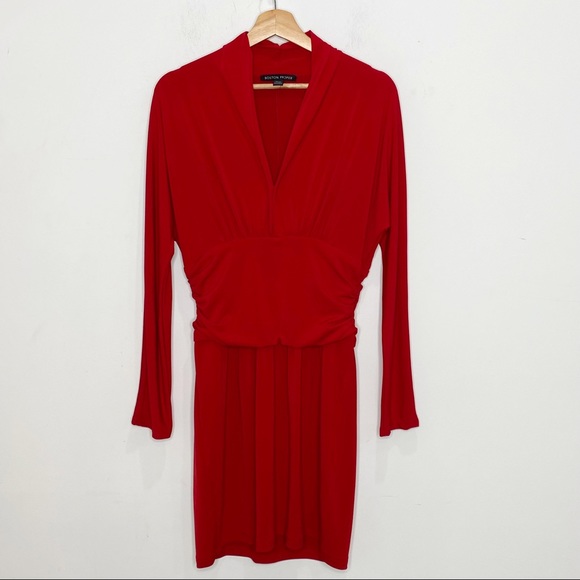 💃❤Boston Proper Red Long Sleeve V-Neck Dress❤💃 - Picture 2 of 10